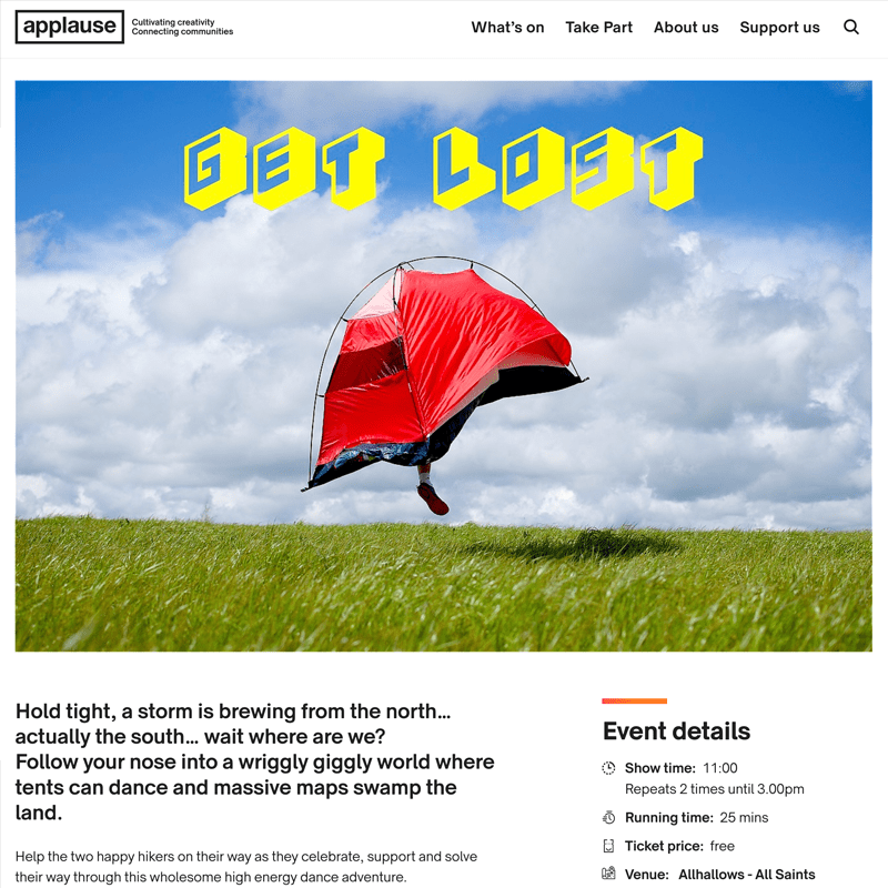 event details example - applause rural touring