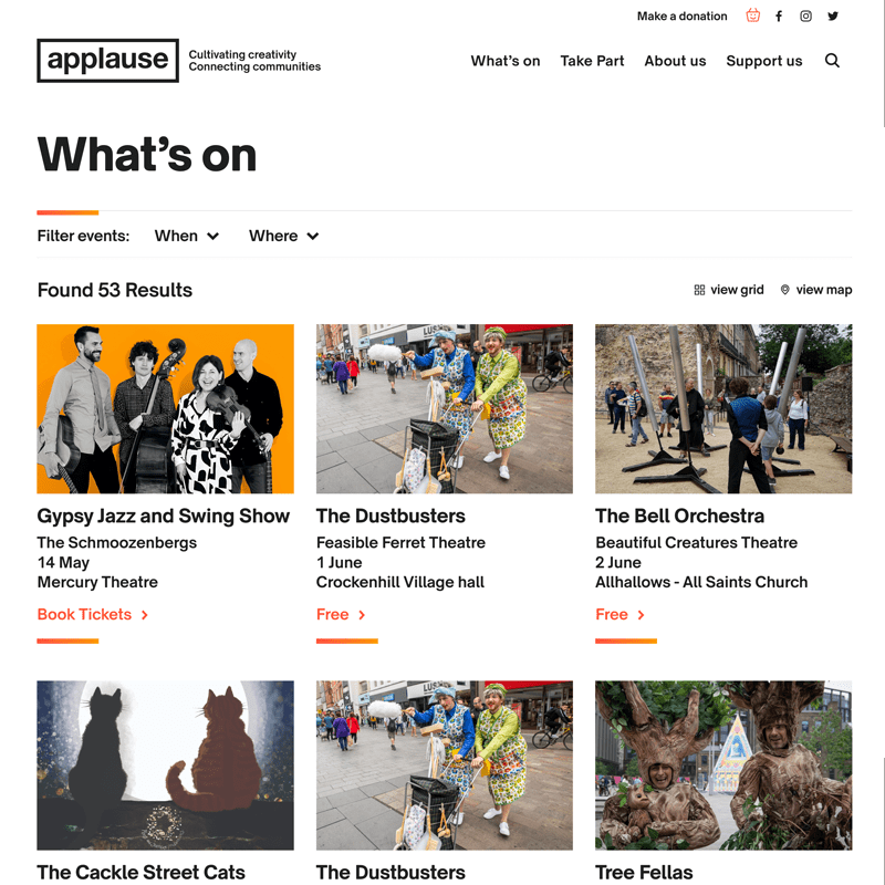 Whats On section example - Applause Rural Touring